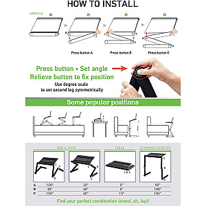 Adjustable Laptop Stand for Bed Height Up to 18"
