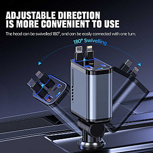 Retractable Car Charger, 4 in 1 Fast Charging